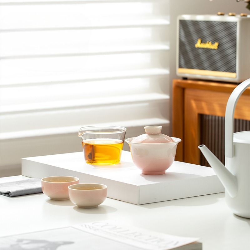 Gongfu Tea Set - طقم شاي سيراميك بطلاء رمادي متدرج،