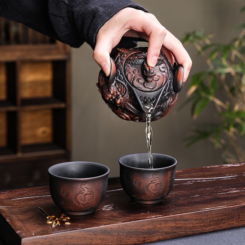 Gongfu Tea Set - الفخار الأرجواني الصيني اليدوية كومة نحت