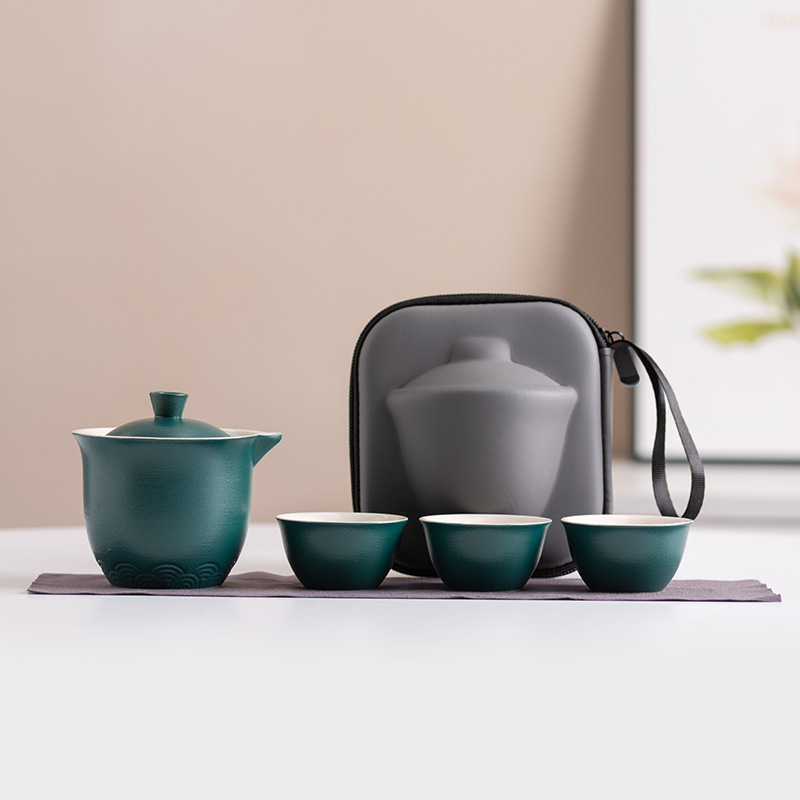 Gongfu Tea Set - طقم شاي سيراميك محمول للسفر، مجموعة