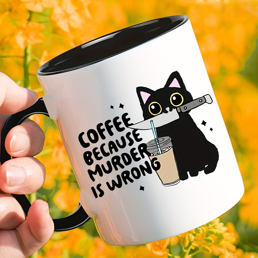 Coffee Tea Wrong - كوب قهوة بتصميم قطة سوداء أنيقة