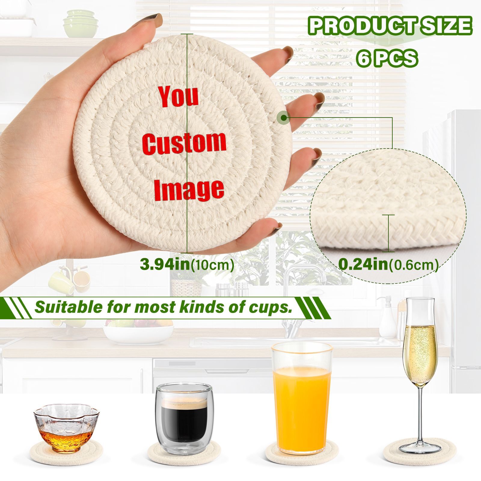 ماصة المنسوجة كوستر مجموعة مع  - مراجعة Coffee Tea Images وسعره